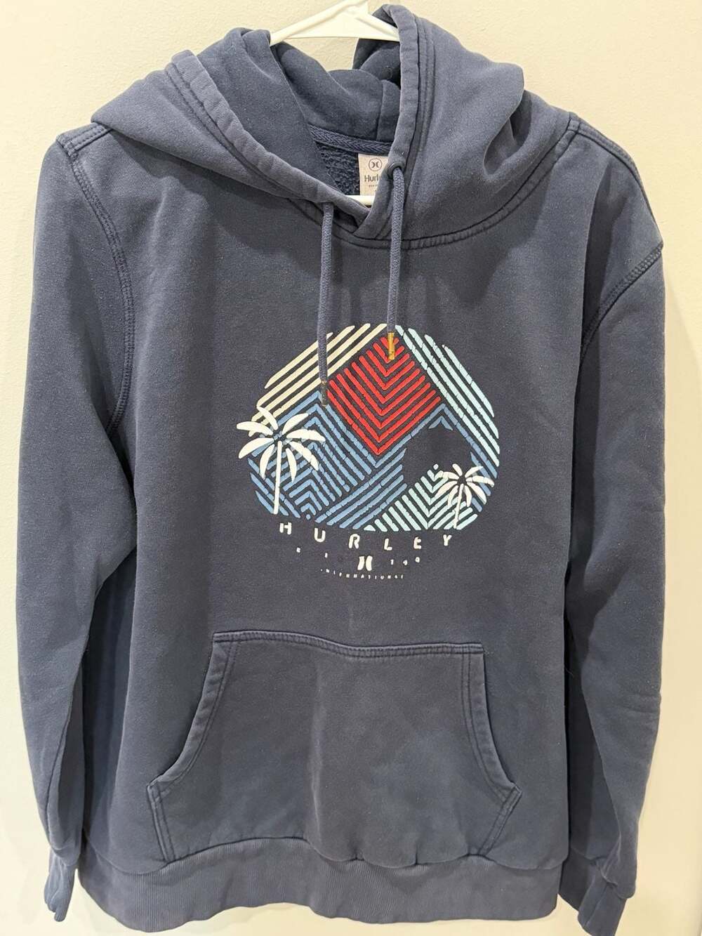 Hurley Men's Navy Blue Graphic Pullover Hoodie with Palm Tree Print